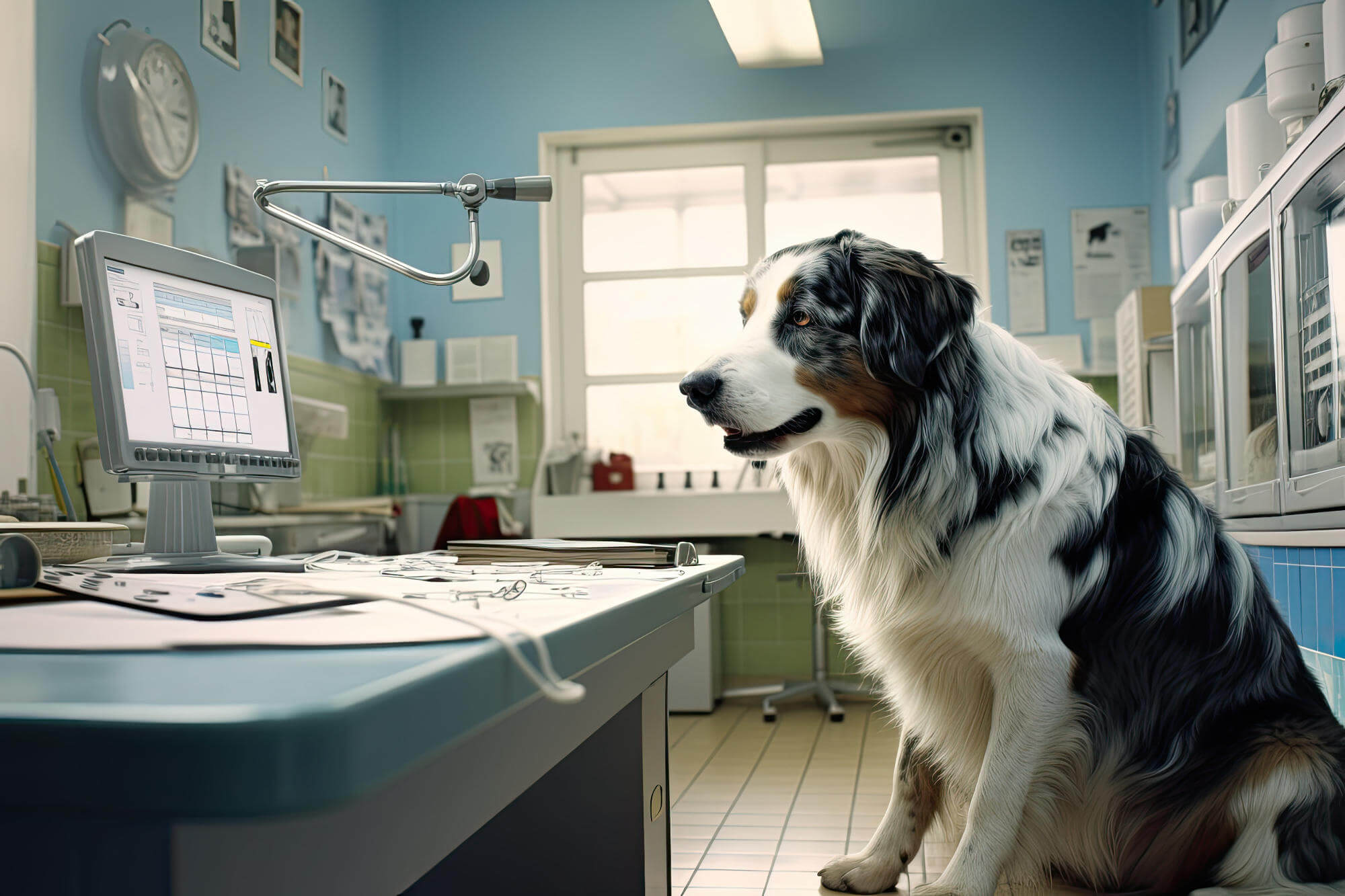 Dog in a veterinary exam room